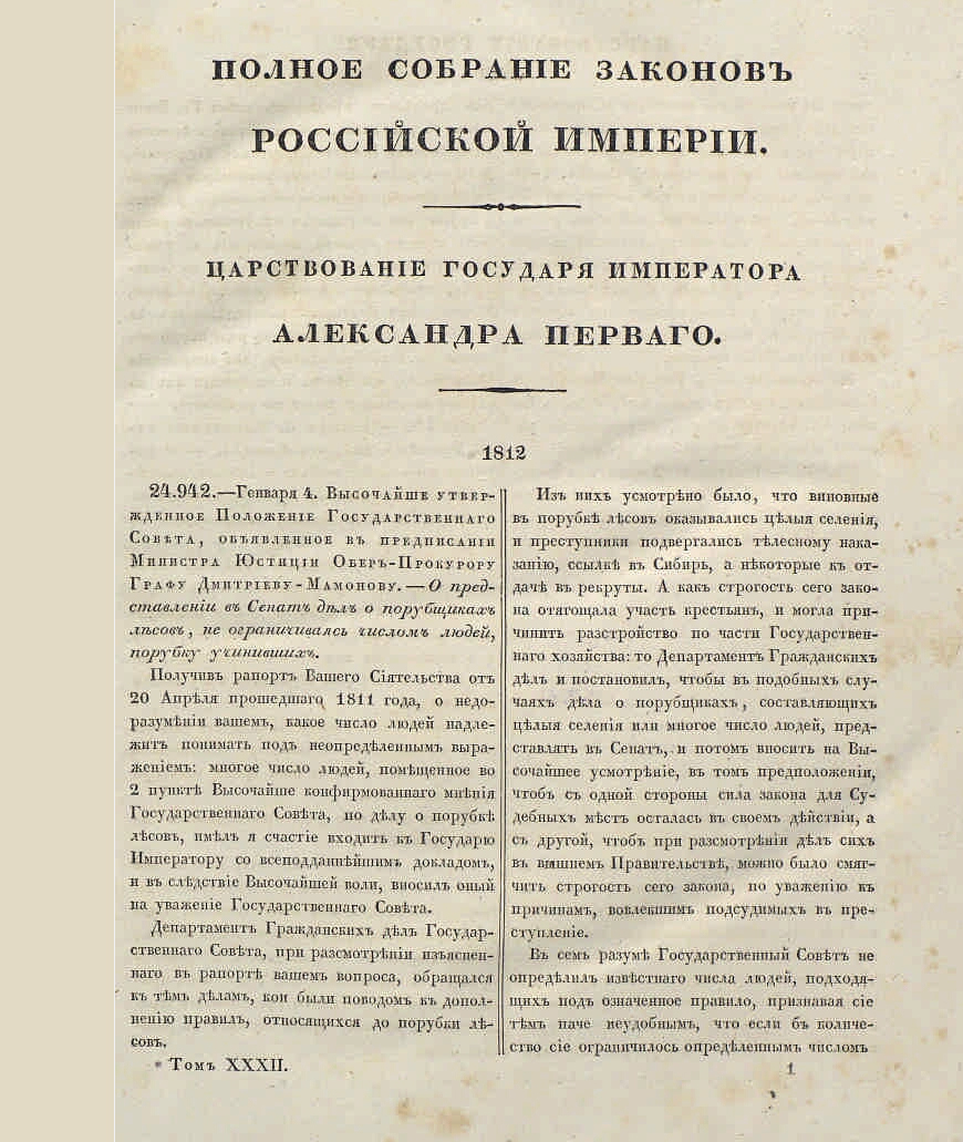 Полное собрание законов Российской империи, с 1649 года : [Собрание 1-е: по 12 декабря 1825 г.]. - Санкт-Петербург : В типографии Второго отделения Собственной Его Императорского Величества канцелярии, 1830-1851